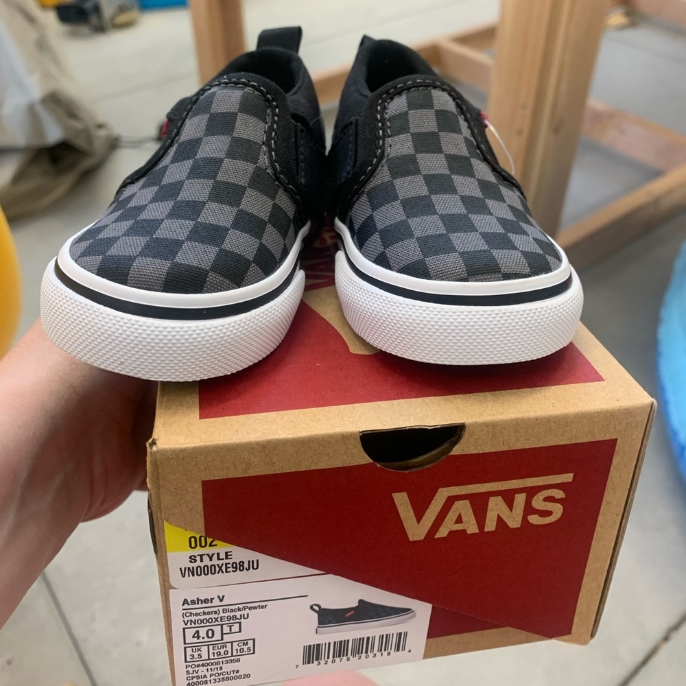 Baby Vans Boys Checked Black Slip On 4 Asher
